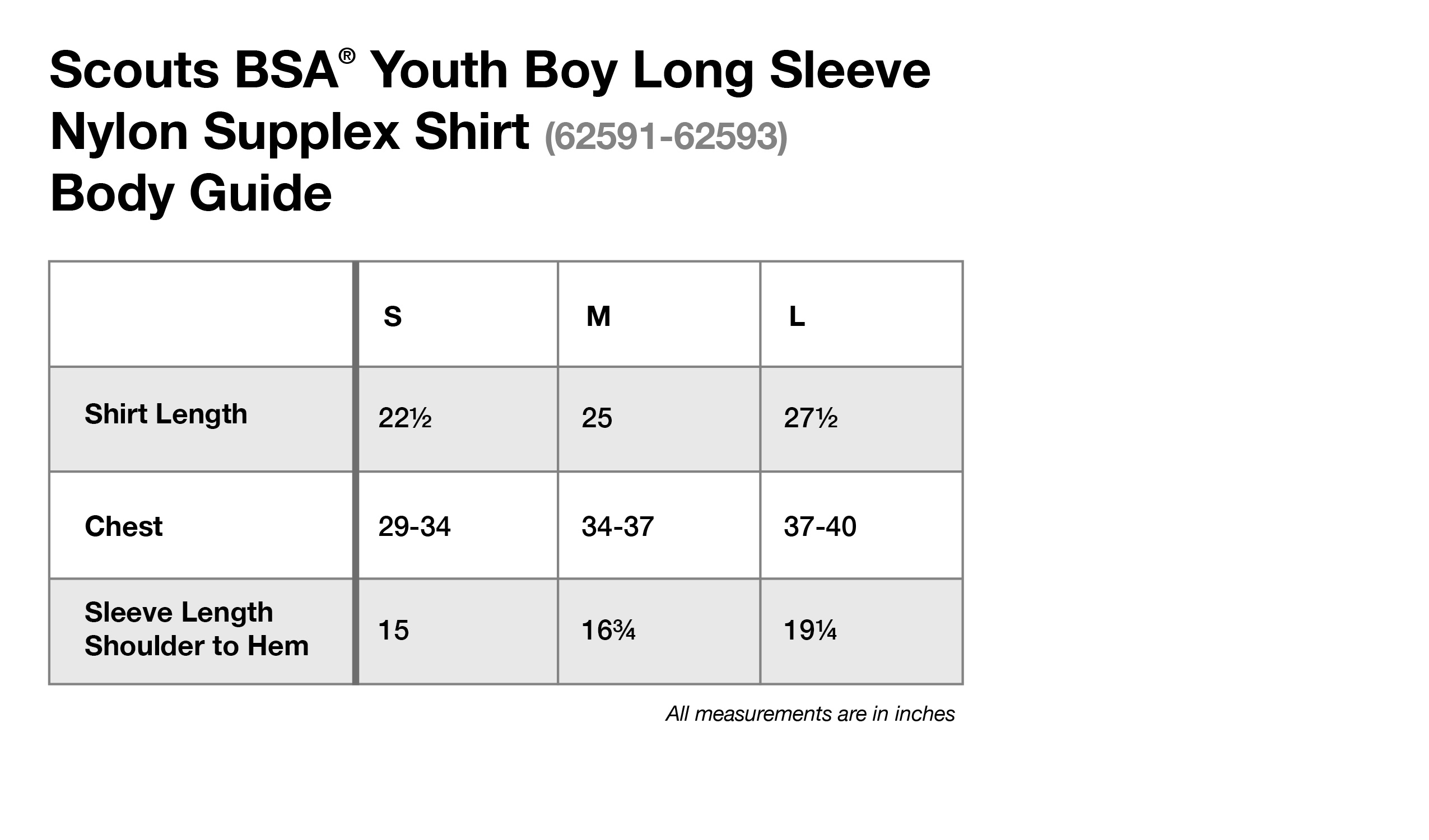 Youth shirt outlet size chart